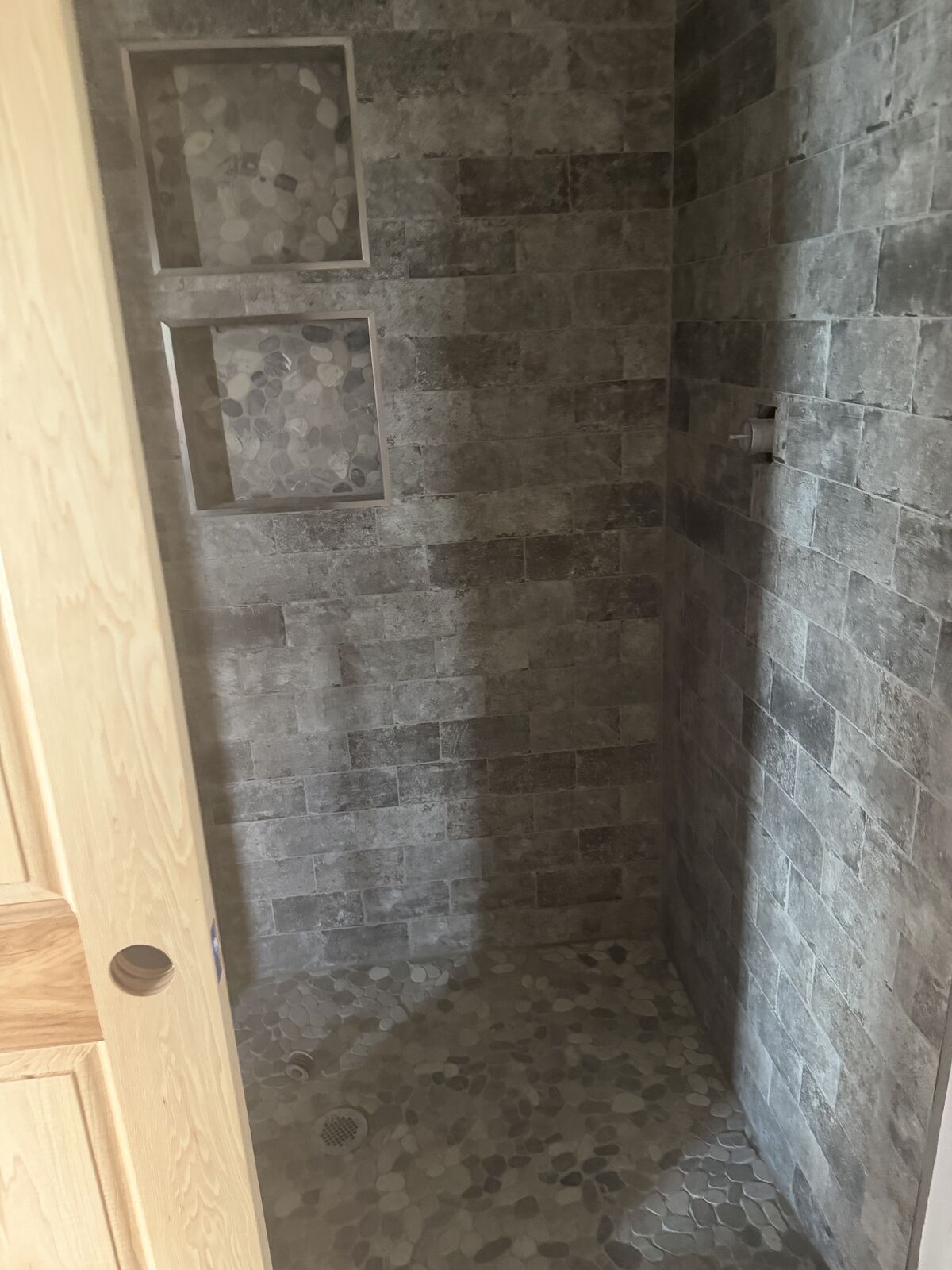 Tub-to-walk-in-shower conversion with custom tile near Wewoka, Oklahoma